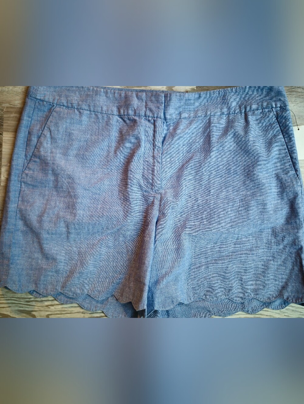 NWT Talbots Chambray Scalloped Hem Shorts Women's Size 14 Blue 100% Cotton